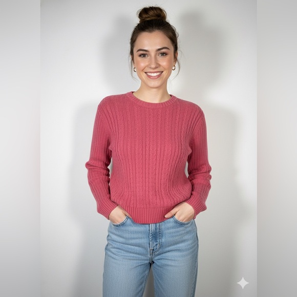 Marsh Landing by Amanda Smith Pink rose coral Cable Knit Crew Neck Sweater L‎ - Picture 14 of 14
